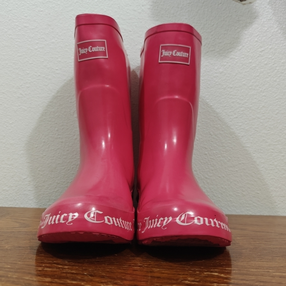 Y2K Juicy Couture Rain Boots 9 Hot Pink Barbie Barbiecore Solid Rubber - Picture 3 of 11
